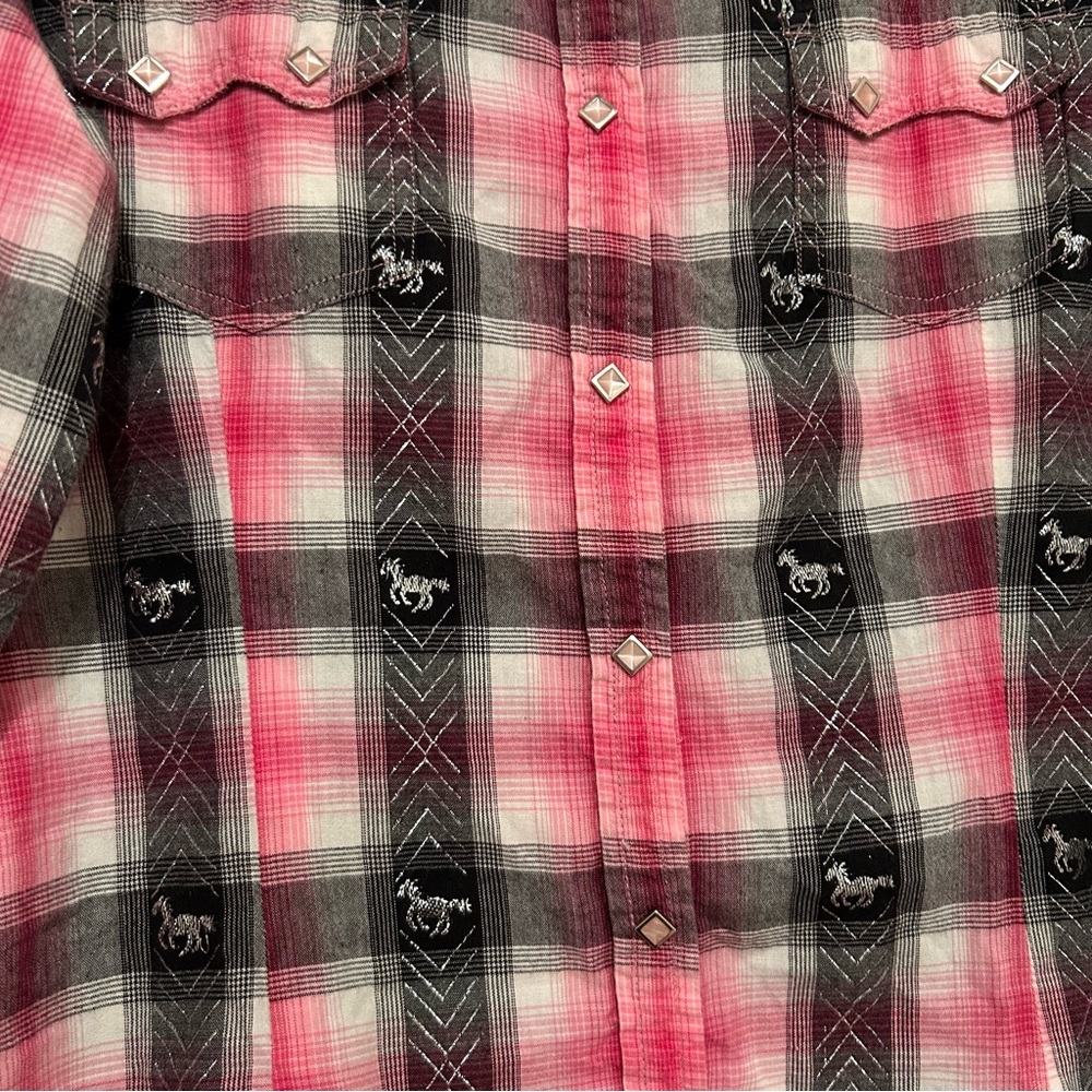 Panhandle Slim Women’s Pink Plaid Western Shirt Pearl Snaps Cowgirl Horse Boho M - Picture 7 of 9